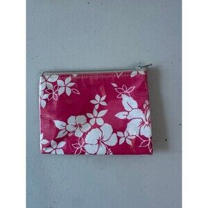 Handmade Hand Crafted Hawaiian Floral Print Plastic Overlay Mini Zipper Pouch